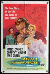 2e283 MAN OF A THOUSAND FACES one-sheet '57 art of James Cagney as Lon Chaney Sr. by Reynold Brown!