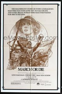 2e288 MARCH OR DIE Deneuve Sketch Style 1sh movie poster '76 Gene Hackman, Terence Hill, cool art by Drew Struzan!