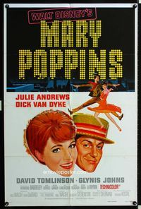 2e292 MARY POPPINS one-sheet poster R80 Julie Andrews, Dick Van Dyke, Walt Disney musical classic!