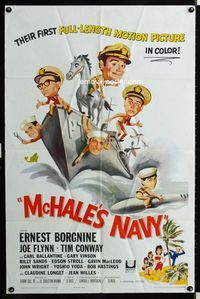 2e296 McHALE'S NAVY one-sheet movie poster '64 great artwork of Ernest Borgnine & Tim Conway!