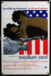 2e298 MEDIUM COOL one-sheet movie poster '69 Haskell Wexler's X-rated 1960s counter-culture classic!