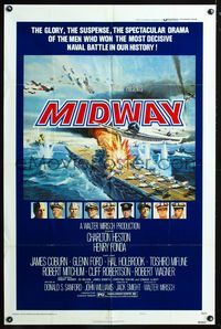 2e302 MIDWAY style B one-sheet poster '76 Charlton Heston, Henry Fonda, cool battleship artwork!