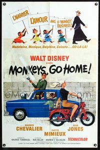 2e311 MONKEYS GO HOME one-sheet poster '67 Disney, art of Maurice Chevalier, Yvette Mimieux & apes!
