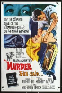 2e321 MURDER SHE SAID one-sheet poster '61 detective Margaret Rutherford, Agatha Christie classic!