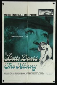 2e327 NANNY one-sheet movie poster '65 creepy close up portrait of Bette Davis, Hammer horror!
