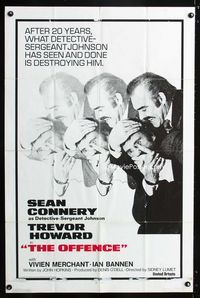 2e348 OFFENCE int'l one-sheet movie poster '73 Sean Connery attacks Trevor Howard!