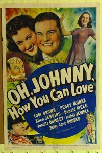 2e351 OH JOHNNY HOW YOU CAN LOVE signed one-sheet '40 by pretty Peggy Moran, who is with Tom Brown!