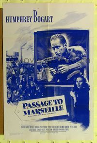 2e370 PASSAGE TO MARSEILLE one-sheet poster R56 great image of Humphrey Bogart with machine gun!