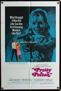 2e394 PRETTY POISON style B 1sheet '68 cool artwork of psycho Anthony Perkins & psycho Tuesday Weld!
