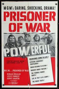 2e399 PRISONER OF WAR one-sheet movie poster '54 Ronald Reagan vs Communists, daring & shocking!