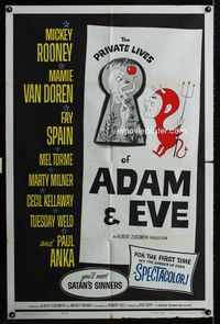 2e401 PRIVATE LIVES OF ADAM & EVE 1sh '60 wacky art of sexy Mamie Van Doren & devil Mickey Rooney!