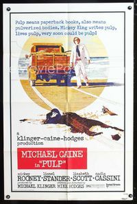 2e405 PULP one-sheet movie poster '72 Michael Caine, wild murder artwork of girl run over by truck!