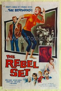 2e420 REBEL SET one-sheet '59 sexy art of beatnik Kathleen Crowley in a jungle of strange kicks!