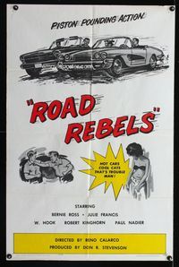 2e434 ROAD REBELS one-sheet '68 piston pounding action, hot cars, cool cats, that's trouble man!