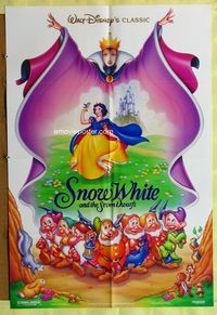 2e474 SNOW WHITE & THE SEVEN DWARFS DS one-sheet R93 Disney cartoon classic, Evil Queen over cast!