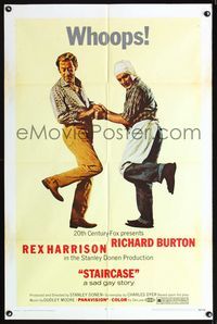 2e490 STAIRCASE one-sheet movie poster '69 Rex Harrison & Richard Burton in a sad gay story!