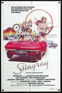 2e499 STINGRAY one-sheet movie poster '78 cool art of Chevy Corvette car chase by John Solie!
