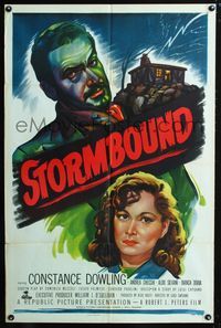 2e504 STORMBOUND one-sheet '51 art of reporter Constance Dowling & scary outlaw Andrea Checchi!