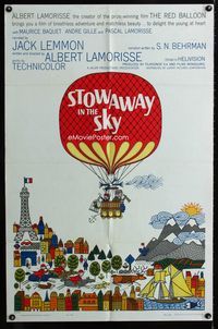2e505 STOWAWAY IN THE SKY 1sheet '62 from Albert Lamorisse of Red Balloon fame, cool art by Einsel!