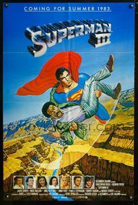 2e520 SUPERMAN III advance 1sheet '83 artwork of Christopher Reeve holding Richard Pryor by L. Salk!