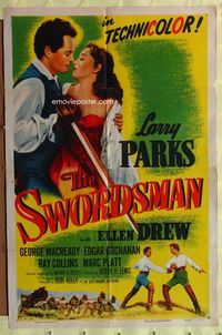 2e526 SWORDSMAN one-sheet movie poster R55 suave swashbuckler Larry Parks romances Ellen Drew!