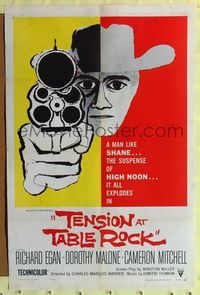 2e537 TENSION AT TABLE ROCK one-sheet movie poster '56 great artwork of cowboy pointing gun!