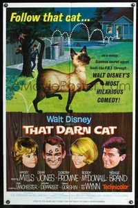 2e540 THAT DARN CAT style B one-sheet poster '65 Hayley Mills, great art of Disney Siamese feline!