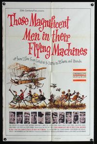 2e543 THOSE MAGNIFICENT MEN IN THEIR FLYING MACHINES 1sh '65 great wacky artwork of early airplane!