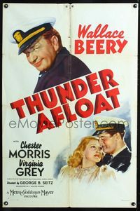 2e547 THUNDER AFLOAT style D 1sh '39 art of sailors Wallace Beery & Chester Morris, Virginia Grey!