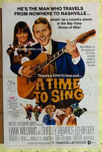 2e549 TIME TO SING one-sheet '68 Hank Williams Jr. playing guitar, Shelley Fabares, country music!