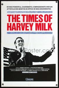 2e550 TIMES OF HARVEY MILK 1sh '84 he was powerful, charismatic, compassionate, gay & assassinated!