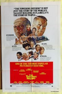 2e558 TOWERING INFERNO style B one-sheet poster R76 different art of Steve McQueen & Paul Newman!