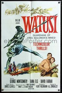 2e593 WATUSI one-sheet movie poster '59 Guardians of King Solomon's Mines, cool African tribe art!