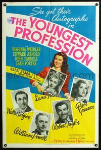 2e613 YOUNGEST PROFESSION 1sh '43 Weidler gets autographs from Lana Turner, William Powell & more!