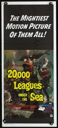 2f004 20,000 LEAGUES UNDER THE SEA Aust daybill R70s Jules Verne underwater classic, wonderful art!