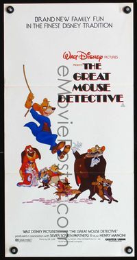 2f224 GREAT MOUSE DETECTIVE Australian daybill '86 Walt Disney's Sherlock Holmes rodent cartoon!