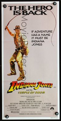 2f249 INDIANA JONES & THE TEMPLE OF DOOM Hero is Back style Australian daybill poster '84 Harrison Ford