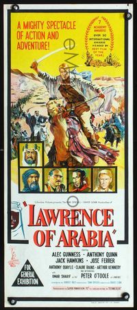 2f270 LAWRENCE OF ARABIA Australian daybill movie poster '63 David Lean classic, Peter O'Toole