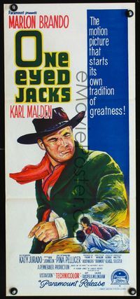 2f340 ONE EYED JACKS Australian daybill poster '61 great artwork of star & director Marlon Brando!