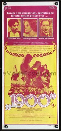 2f002 1900 Australian daybill poster '77 Bernardo Bertolucci, Robert De Niro, cool different image!