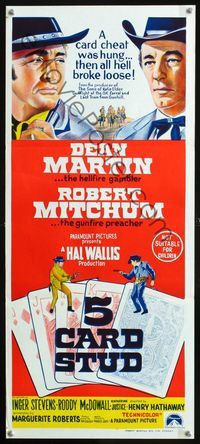 2f005 5 CARD STUD Australian daybill poster '68 cowboys Dean Martin & Robert Mitchum play poker!