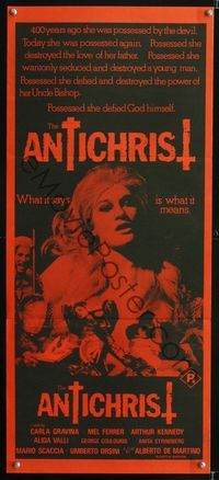 2f026 ANTICHRIST Australian daybill '74 L'Anticristo, Carla Gravina was possessed by the devil!