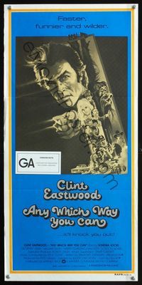 2f027 ANY WHICH WAY YOU CAN Australian daybill movie poster '80 cool artwork of Clint Eastwood!