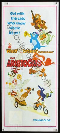 2f029 ARISTOCATS Australian daybill poster '71 Walt Disney feline jazz musical cartoon, great image!
