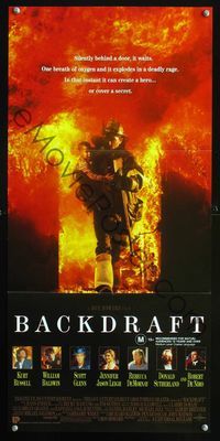 2f033 BACKDRAFT Aust daybill '91 firefighter Kurt Russell in blazing fire, directed by Ron Howard!