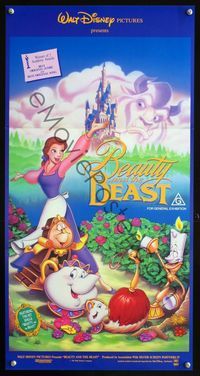 2f039 BEAUTY & THE BEAST Australian daybill '91 Walt Disney cartoon classic, cool art of cast!