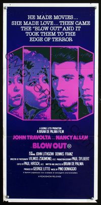 2f054 BLOW OUT Aust daybill '81 different image of John Travolta & Nancy Allen, Brian De Palma