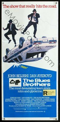 2f055 BLUES BROTHERS Australian daybill poster '80 great artwork of John Belushi & Dan Aykroyd!