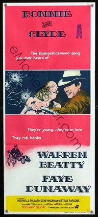 2f058 BONNIE & CLYDE Australian daybill poster '67 classic crime duo Warren Beatty & Faye Dunaway!