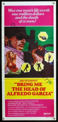 2f070 BRING ME THE HEAD OF ALFREDO GARCIA Australian daybill movie poster '74 cool different image!